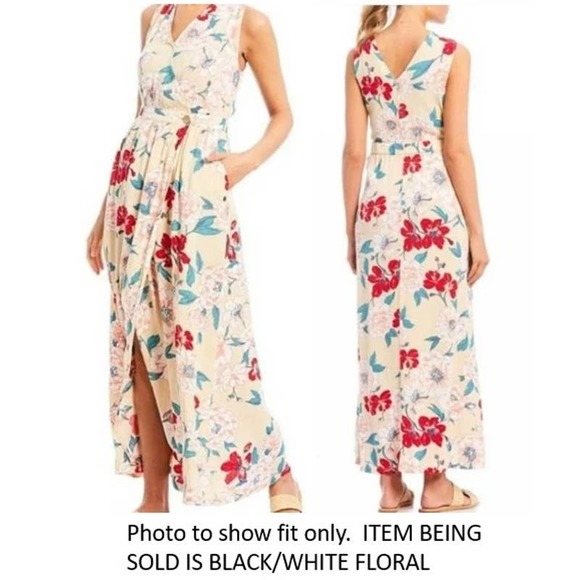 ROXY In the Mood for Dance Black White Floral Sleeveless Maxi Dress Womens Small - Picture 3 of 16